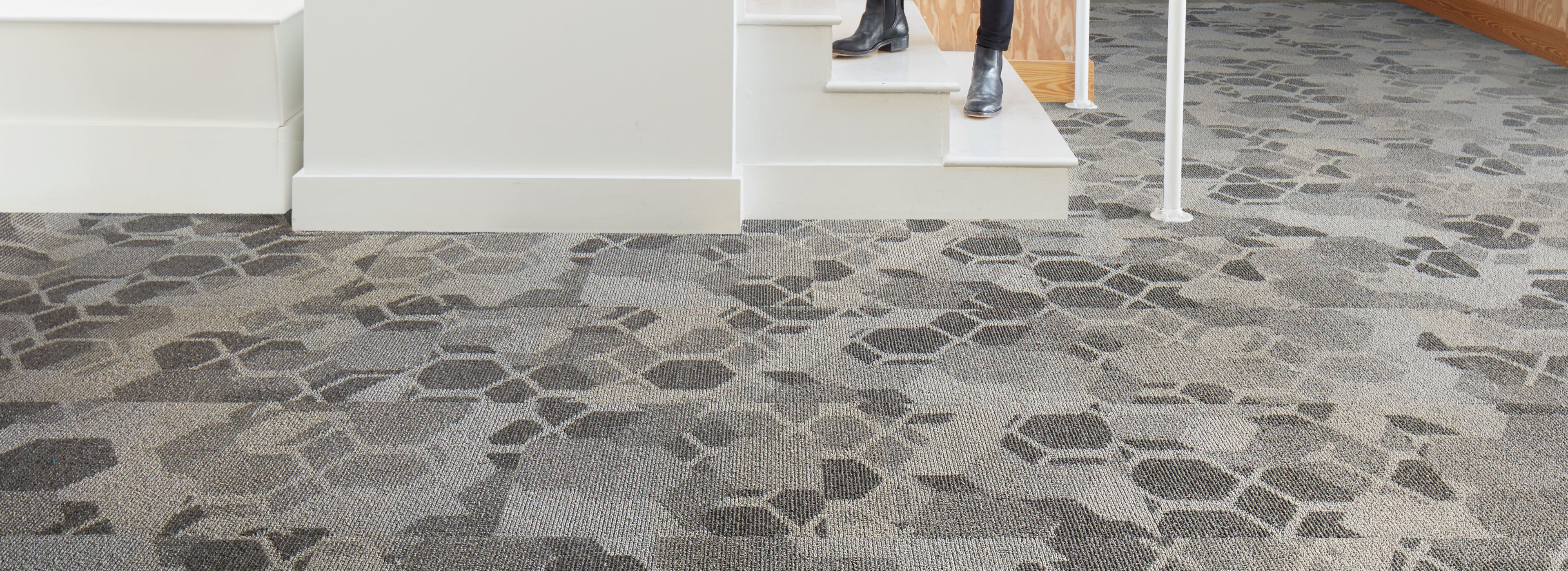 Interface Honey Don't carpet tiles with woman drinking coffee on open stairway image number 1